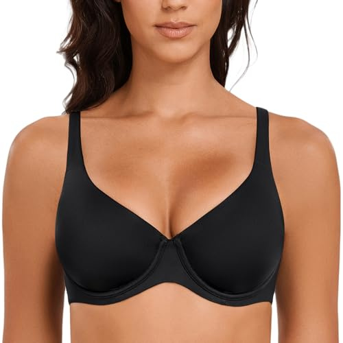 MELENECA Reggiseno Riduttore per Donne, Collo V, con Armatura, Taglie Grandi, Senza Imbottitura, Basso Triangolare e Stile T-Shirt Schwarz 8G