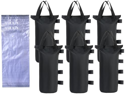 CACTIYE Sacchi di sabbia con peso a baldacchino con sacchetti d'acqua, resistenti sacchetti di ancoraggio per tenda, 50 x 20 cm, nero (nero, 6 sacchi di sabbia + 6 sacchetti per acqua)