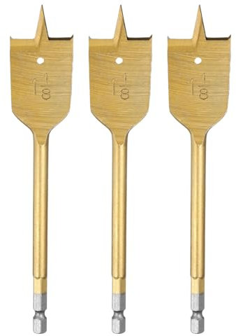 sourcing map 3Pcs Spade Drill Bit 1-1/8 Paddle Flat Bits Wood Hole Cutter with Quick Change 1/4 Inch Hex Shank for Woodworking Fiberglass, Gold Tone