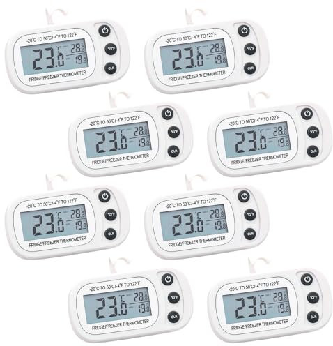 Lotvic Fridge Thermometer Digital, 8PCS Refrigerator Thermometers, Freezer Thermometer with Large LCD Display Min/Max °C/°F Function, Fridge Thermometers UK for Freezer Refrigerator (8 Pack White)