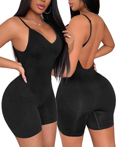 Sliot Women's Backless Bodysuit - Seamless Tummy Control Open Back Shapewear for Dresses, Low Cut Body Shaper Undergarment (Black, Medium)