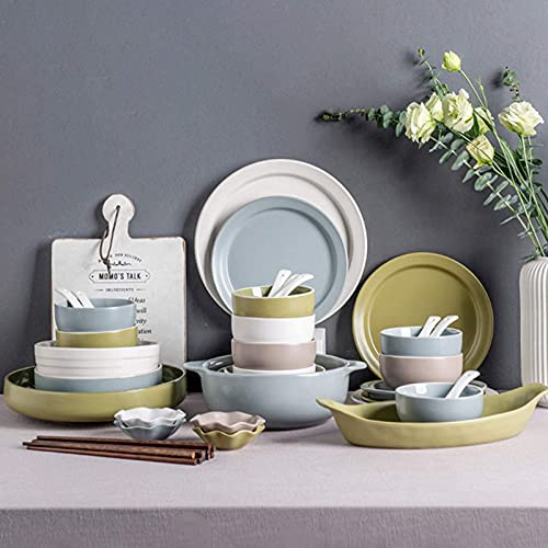 DLAZUM Vajilla de cerámica de 46 Piezas, combinación Completa de Porcelana, Servicio para 10 Personas, vajilla de Cocina Resistente a Las astillas, Platos y Cuencos Grandes para