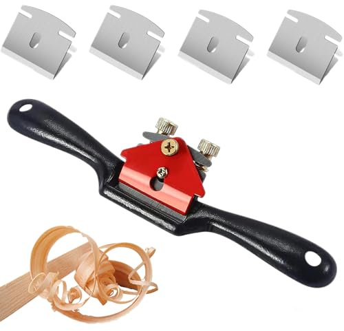 Wood Plane Spokeshave Kit, 9 Inch / 210 mm Hand Planer for Wood, with 4 Replacement Blades, Smoothing & Trimming Woodworking Tools for Manual DIY Enthusiasts and Woodworkers (Black)