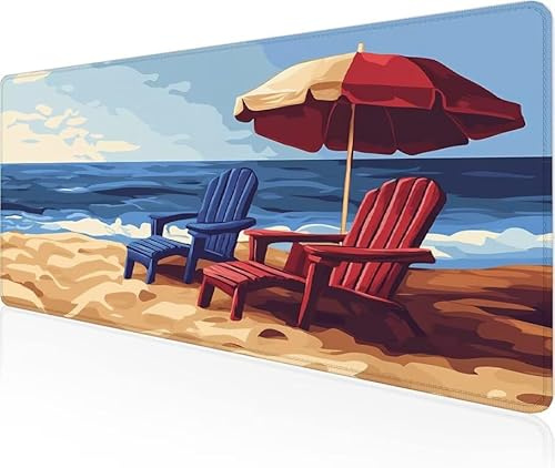 Tapis De Souris Plage,Sous Main Bureau Chaise Longue Tapis De Souris XXL Gaming 1600x800x3mm Protege Bureau Base AntidéRapante,Durable ImperméAble Tissu Texturé Microtissu AméLiore PréCision Y1-935