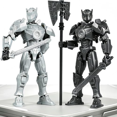 MMXBGS 2 Pack T13 Action Figure Set, Already Assembled Titan 13 Robot, 5.5 Inch Posable Dummy 13 for Boys, Multi-Jointed Collectible Desktop Decor for Game Anime Fans（Black+Sliver）