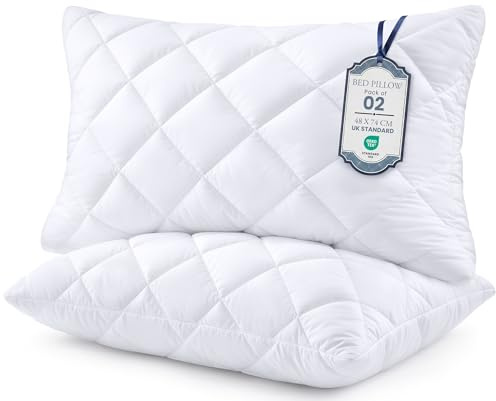 Utopia Bedding Quilted Pillows 2 Pack, Hotel Quality Luxury Bed Pillow, Perfect for Back, Stomach and Side Sleepers, Soft, Supportive and Comfortable All Night Long, UK Standard, White
