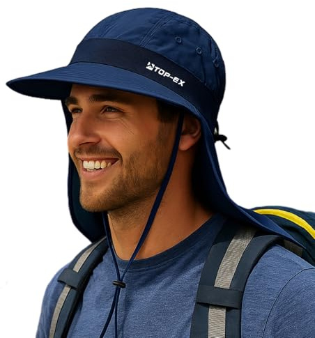 TOP-EX Sombrero de sol para hombre con protección para el cuello, protección UV 50+, sombrero de senderismo con tecnología de refrigeración, ala ancha y plegable, sombrero de pescador de safari para