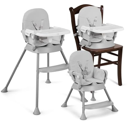 MS BabyWorld - Chaise haute BELLY pour bébé | Convertible en rehausseur et en chaise | 3 en 1 | Chaise haute pliable avec siège rembourré et repose-pieds (Spoon Gris)