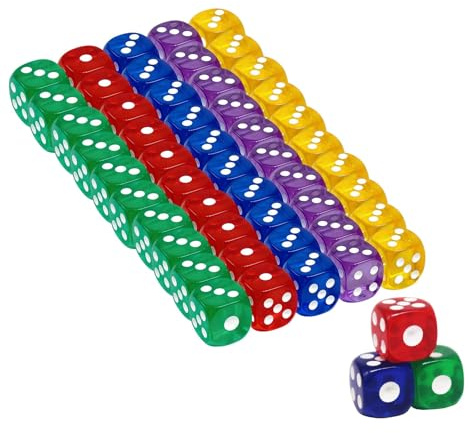 Set de 50 Dados Multicolores de Acrílico de 14mm con Esquinas Redondeadas para Juegos de Mesa, Fiestas, Bares, Eventos y Aprendizaje Educativo, Incluye Caja de Almacenamiento Portátil