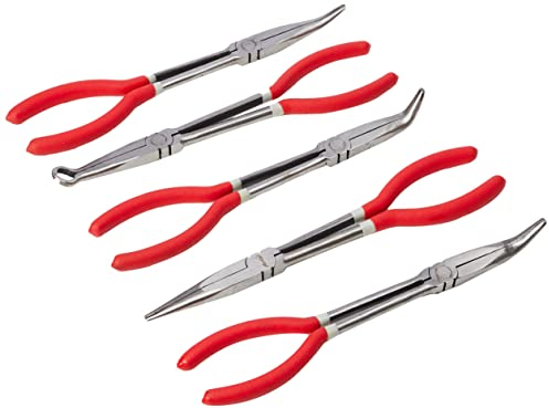 Neilsen CT3007 5pc Long Reach Pliers Set - Straight, 45-Degree, 90-Degree, Offset, and 1/2-Inch Hose Pliers, 11in / 280mm Long Handle