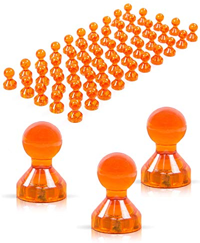 JOAM ® Neodym Magnete – extra hohe Funktion Dank einfacher u schneller Befestigung von Notizen beispielsweise an Einer Magnettafel - Zubehör für Büro, Haushalt u Schule – transparente Magnete orange