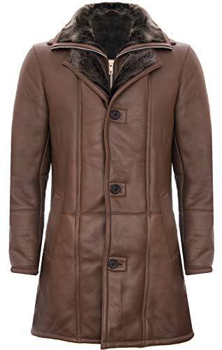 Infinity Leather Abrigo de Chaqueta de Piloto de Trinchera de Piel de Oveja de Cuero de Napa Marrón Cálido Para Hombre 4XL