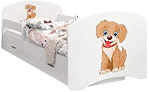Happy Babies - Dubbelsidig barnsäng med skolblad modern design med säkra kanter och fallskydd skummadrass 7 cm. (190 x 90, 13. Hund)