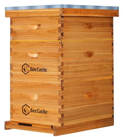 BeeCastle 10 Frame Langstroth Bee Hive Coated with Beeswax Includes Beehive Frames and Waxed Foundations (2 Deep Boxes & 1 Medium Box)