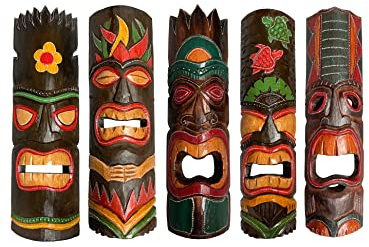 My Family House Hawaiian Tiki Mask Wall Hanging - Hand Carved Albesia Wood Decoration Tiki Bar Hut Man Cave Beach Bar Decor Wall Hanging Quirky Garden - 50cm