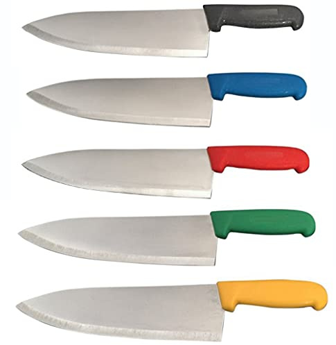 Cozzini Cutlery Imports 10 Chef Knife Choose Your Color - Razor Sharp Commercial Kitchen Cutlery - Cook's Knives (1 of Each - Black, Blue, Green, Red, Yellow)