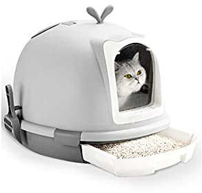 Bac à Litière Toilette de chat entièrement fermé de gros tiroirs Type de chat de litière chat Boîte de litière de chat anti-éclaboussures avec poignée, pelleteuse de litière de chat Bacs à Litière