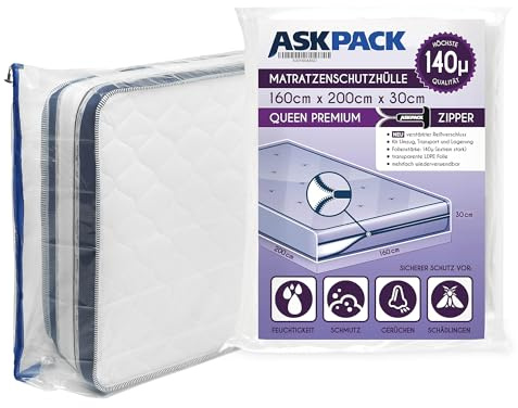 Bolsa de Colchón con Cremallera de Anclaje - Tamaños de la XS a la XXL,Impermeable, Resistente al Desgarro, Material Extremadamente Resistente 140 micras - Ideal para Guardar y Transporte - 160x200 cm