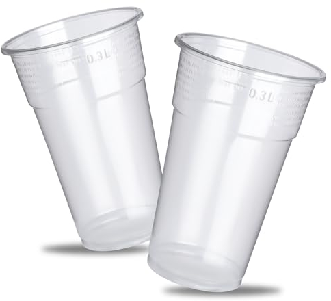 PLS GROUP Plastikbecher 0,3L Trinkbecher Einwegbecher 300ml Becher Einweg Kunststoffbecher Partybecher Plastik Transparent Klar aus PP mit Füllstrich (250 Becher)
