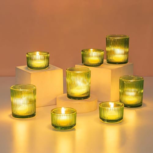 Hewory Tealight Holders: 8pcs Glass Candle Holders for Table Centrepiece, Wedding Party, Living Room Home Decor
