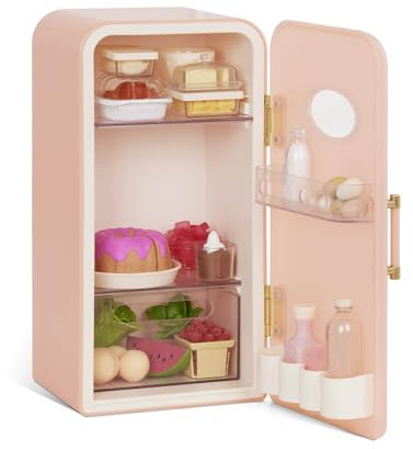 Our Generation Perfectly Fresh Toy Firdge - 46cm Doll Mini Fridge & Play Food Set, Food Accessories, Realistic Play, Pink Mini Fridge for Fashion Dolls
