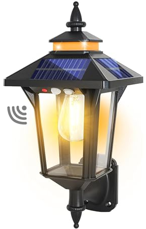 COLBOR Lampada Solare da Esterno, Faretto Vintage con Sensore di Movimento 3 Modalità IP65 Impermeabile Lanterna Decorativo per Patio Giardino