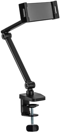 InLine Supporto per tablet con morsetto da tavolo, braccio in due pezzi, regolabile in altezza, universale, fino a 12,9, per iPad Pro, iPad Air, Mini, Samsung Tab, Huawei e altri, nero, 55721S