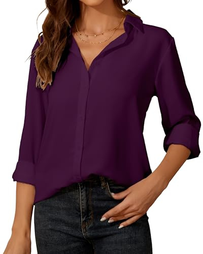 Chemisier Blanc Femme Chic Et élégant à Manches Longues pour Femme - Chiffon Chemisier avec Boutons - Col en V Haut Décontracté - pour Le Bureau Travail pour Femme Blouse
