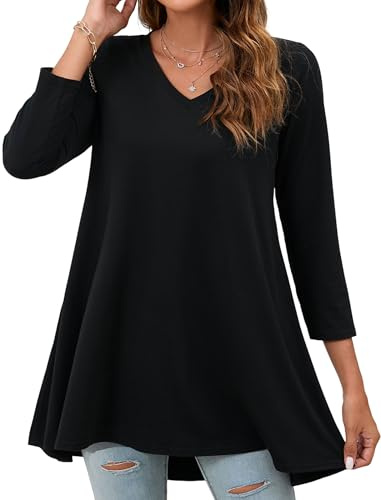 Enmain Camisa Mujer Talla Grande Túnica Blusa Cuello V 3/4 Manga Larga Elegante Cómoda Casual Sólidos/Estampadas para Túnica Mujeres