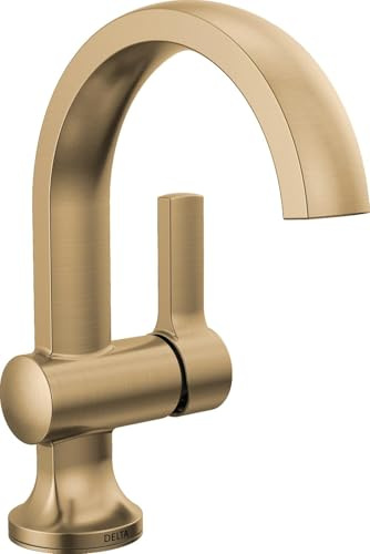 Delta Albion Brushed Gold Bathroom Faucet 1 Hole, Single Hole Bathroom Sink Faucet for Vanity, Metal Push-Pop Drain Assembly, Champagne Bronze 15855LF-CZ