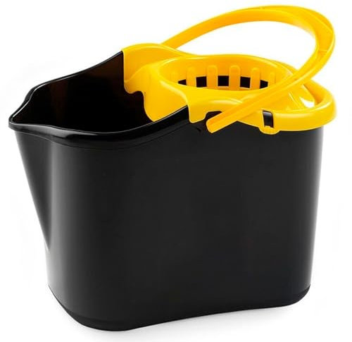 Tradineur - Cubo para Fregar Rectangular con escurridor, Polipropileno, Incluye asa, Ligero, Limpieza, hogar, Fabricado en España (Negro y Amarillo - 13,5 litros)