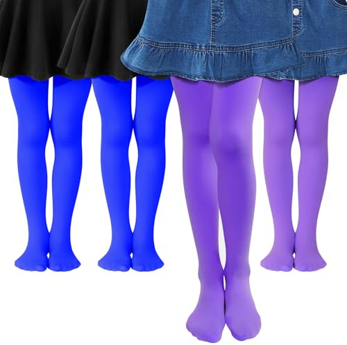 MK MATT KEELY 4 Paires Collant Fille Collant Opaque Bleu Violet Enfant Fille Collant Danse Classique Legging Ballet 80 Deniers,9-12 Ans
