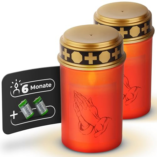 Novaliv 2 velas LED para tumbas con batería y temporizador, 6/18, luz roja permanente, luz LED para tumba, llama parpadeante, vela de cementerio, vela conmemorativa, farol para tumba, luz eterna, vela