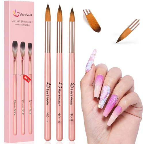 URAQT Gel nagelborste, 3 st nagelkonstborstar set, nagelborstar set nagelborstar lämplig för salong hem manikyr kvinnor (roséguld)