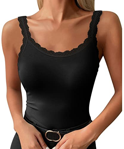 Vhersily Canottiera Donna Cotone a Costine Intima Spalla Larga,Intimo in Pizzo Costa Canotta