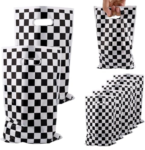 BOXOB 50 Uds Bolsa Regalo Cuadros, Blanco y Negro Bolsas de Caramelos a Cuadros Decoraciones Fiesta Autos de Carreras para Suministros Embalaje Regalo