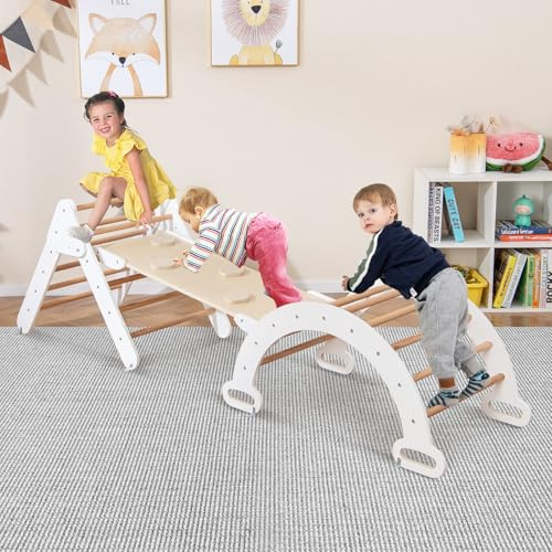 COSTWAY Telaio da Arrampicata per Bambini, Triangolo di Arrampicata Pieghevole con Triangolo Arco e Salita, Regalo per Bambini 1 Anni + (Bianco)