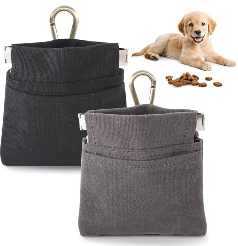 Lanjue Dog Treat Bags 2 Pack, 600D Oxford Pouches with Clip, Grey & Black