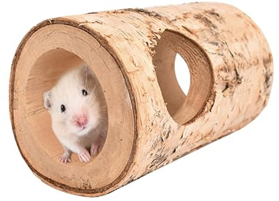 Tunnel en bois de bouleau pour petits animaux - Cachette creuse à mâcher - Accessoire de rangement et de divertissement - Bon compagnon pour hamsters, gerbilles, cage, jouet d'entraînement et de jeu