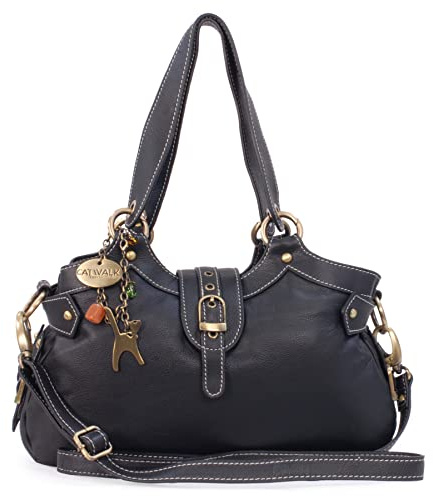 Catwalk Collection Handbags - Borsa a Mano da Donna in Vera Pelle - Borsa a Spalla Media - Tracolla Removibile - Nicole - Nero