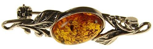Baltic amber and sterling silver 925 cognac brooch pin