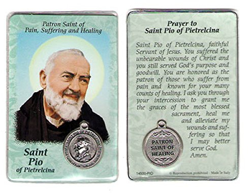 Saint St Pio Padre Pio bön kort heliga kort beskyddare smärta läkande sjuk med medalj