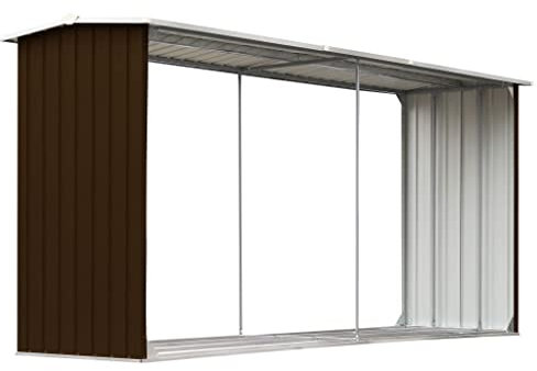vidaXL Capannone da Giardino Aperto Ventilato Robusto Stabile Capanno Legname Struttura per Legna da Ardere in Acciaio Zincato 330x92x153 cm Marrone