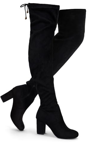 Vepose Women's Over The Knee High Boots Black Suede Thigh High Boot Vegan 3 Inch Chunky Heels Zipper Adjustable Opening 991 Shoes Size 8 (CJY991 Black Suede 08)