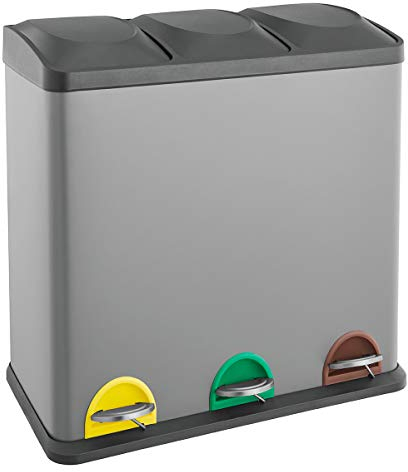SVITA TC3X20 Treteimer 60 Liter Grau 3x20L Edelstahl dreifach XXL Abfalleimer 3er-Mülleimer Mülltrennung Küchen-Eimer