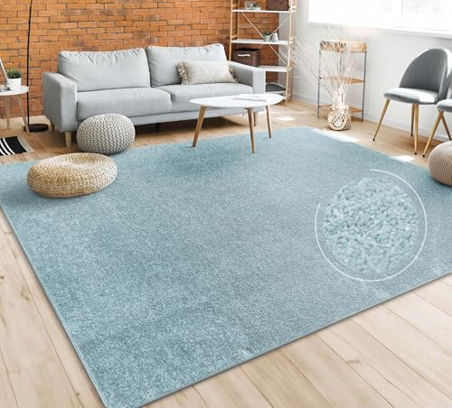 Paco Home Teppich Wohnzimmer Schlafzimmer Esszimmer Kurzflor Moderne Optik Einfarbig Pastell, Grösse:80x150 cm, Farbe:Türkis