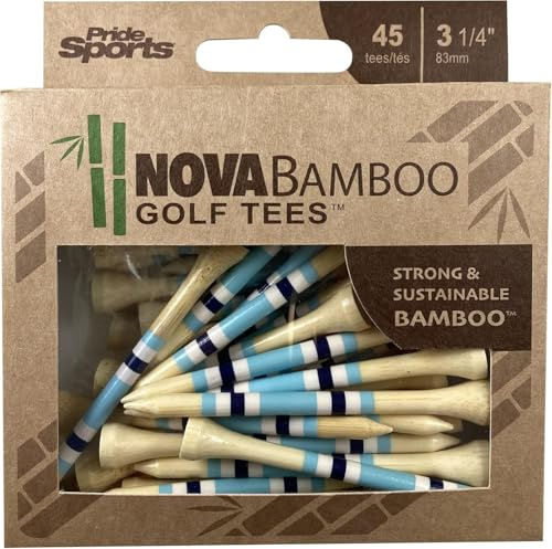 PrideSports Nova Bamboo Golf Tees - 45 Count, 3-1/4 Inch - Blue/White/Navy Stripe - Striped for Consistency