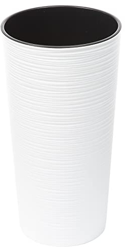 Tymar Vaso da fiori con inserto, vaso da fiori in plastica, cachepot, vaso per piante, grande, rotondo, effetto scalpellato, per interni ed esterni, giardino, balcone, terrazza, casa (bianco, alto, ø