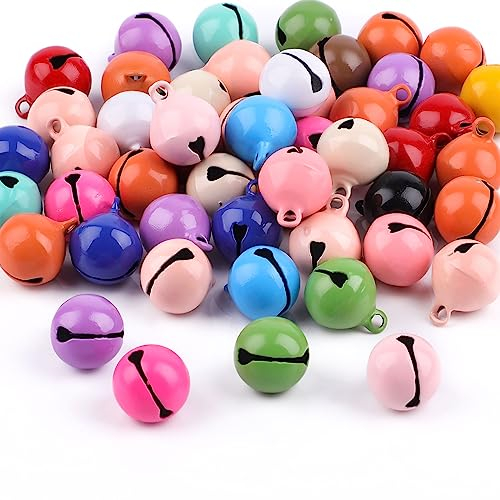 50 Stück Glöckchen Metallglöckchen, Kleine Glöckchen zum Basteln, Bunt Bastelglocken mit Ösen für Handwerk Schmuck Weihnachtsdekoration Haustier Glocken (14mm)