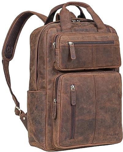 STILORD 'Amos' Exclusiva Mochila de Cuero Genuino Vintage para Portátil - Diseño Negocios para Hombres, Estudiantes y Damas